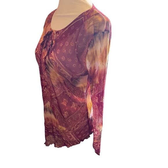 Yessica Women’s Boho Sheer Mesh Long Sleeve Festival Blouse Size Large - Picture 7 of 12